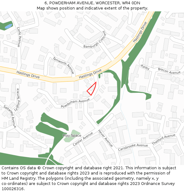 6, POWDERHAM AVENUE, WORCESTER, WR4 0DN: Location map and indicative extent of plot