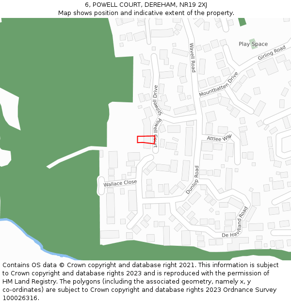 6, POWELL COURT, DEREHAM, NR19 2XJ: Location map and indicative extent of plot