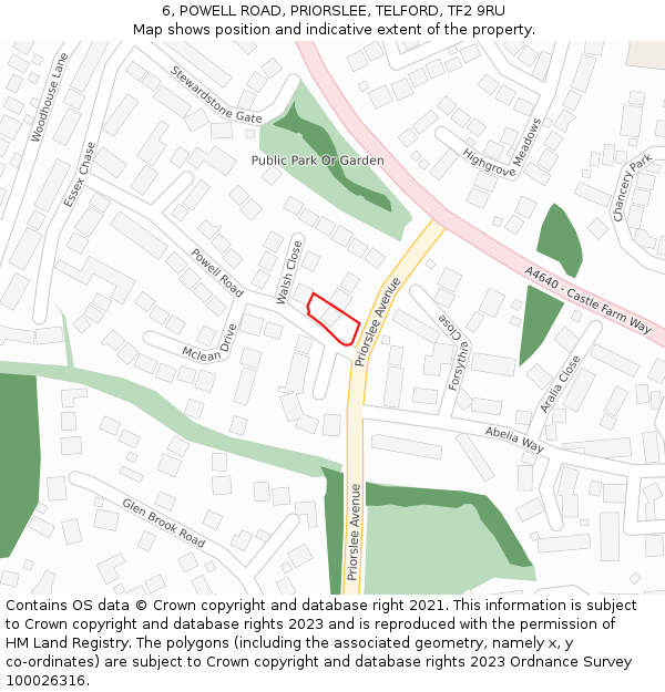 6, POWELL ROAD, PRIORSLEE, TELFORD, TF2 9RU: Location map and indicative extent of plot