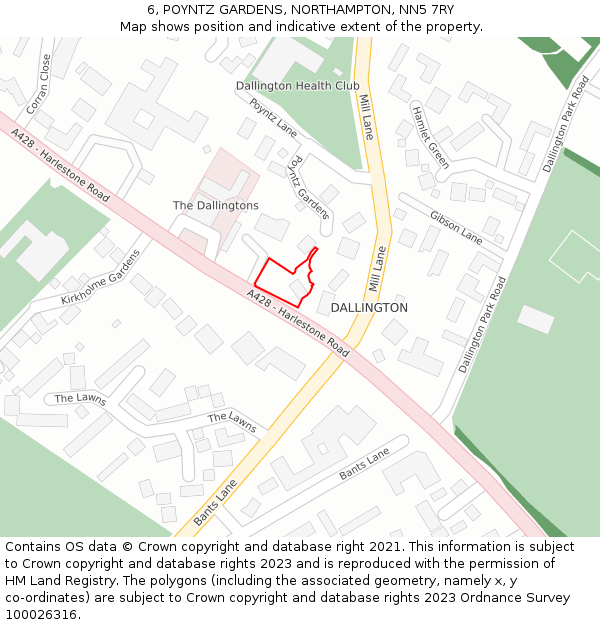 6, POYNTZ GARDENS, NORTHAMPTON, NN5 7RY: Location map and indicative extent of plot