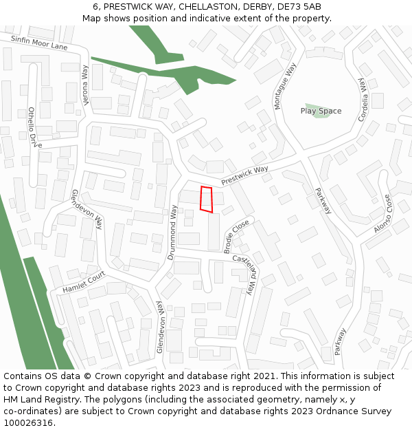 6, PRESTWICK WAY, CHELLASTON, DERBY, DE73 5AB: Location map and indicative extent of plot
