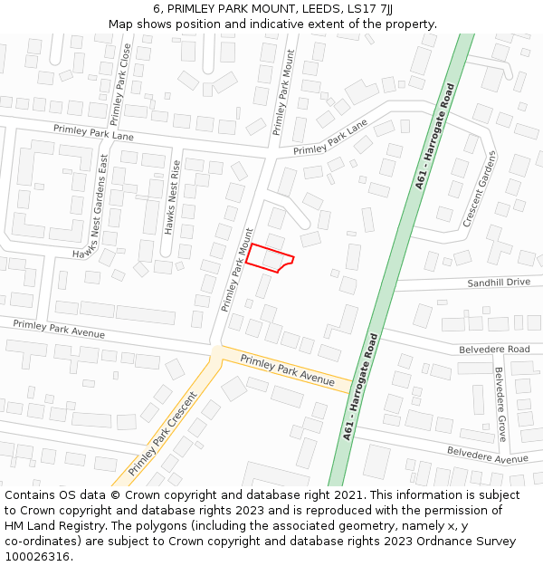 6, PRIMLEY PARK MOUNT, LEEDS, LS17 7JJ: Location map and indicative extent of plot