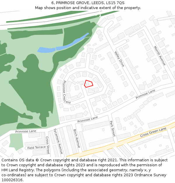 6, PRIMROSE GROVE, LEEDS, LS15 7QS: Location map and indicative extent of plot