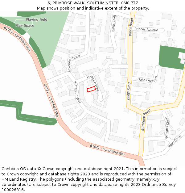 6, PRIMROSE WALK, SOUTHMINSTER, CM0 7TZ: Location map and indicative extent of plot