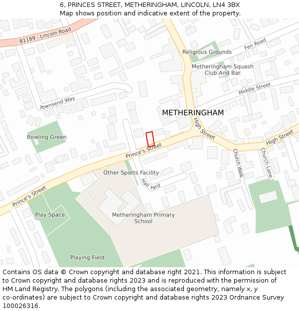 6, PRINCES STREET, METHERINGHAM, LINCOLN, LN4 3BX: Location map and indicative extent of plot