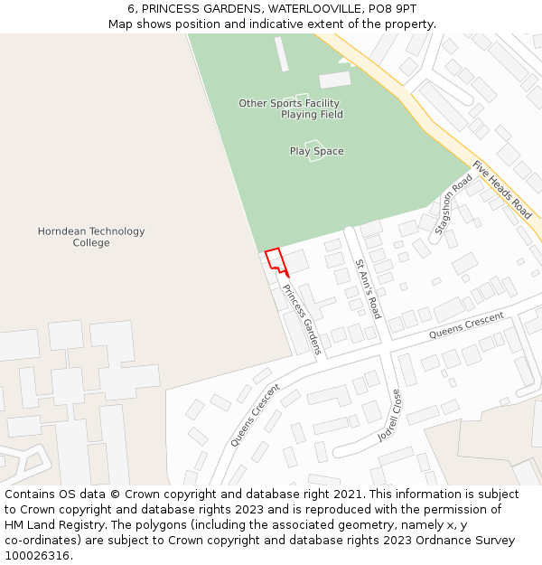 6, PRINCESS GARDENS, WATERLOOVILLE, PO8 9PT: Location map and indicative extent of plot