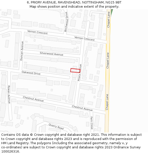 6, PRIORY AVENUE, RAVENSHEAD, NOTTINGHAM, NG15 9BT: Location map and indicative extent of plot