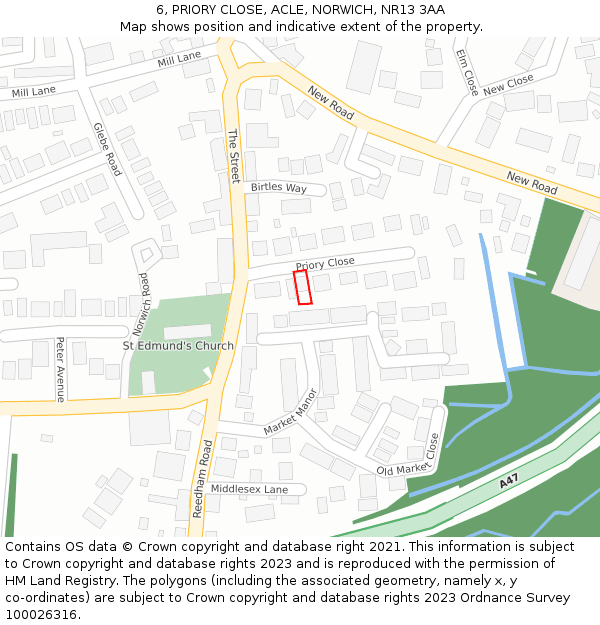 6, PRIORY CLOSE, ACLE, NORWICH, NR13 3AA: Location map and indicative extent of plot