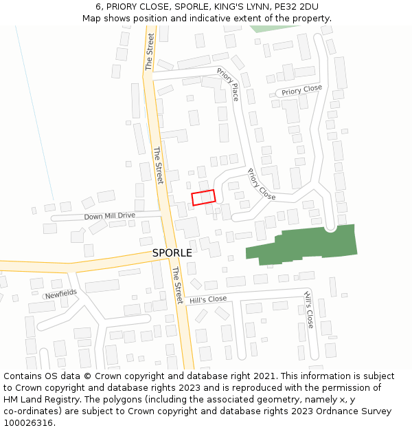 6, PRIORY CLOSE, SPORLE, KING'S LYNN, PE32 2DU: Location map and indicative extent of plot