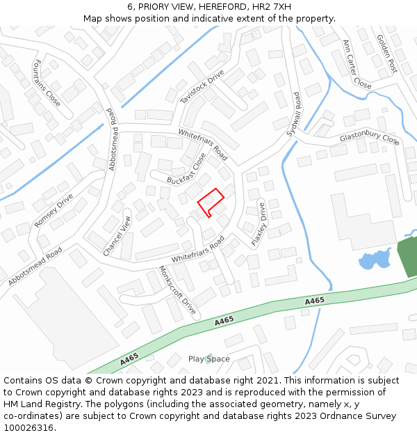6, PRIORY VIEW, HEREFORD, HR2 7XH: Location map and indicative extent of plot