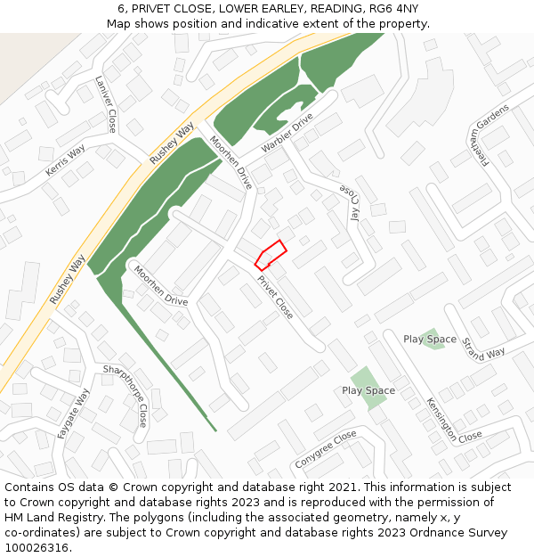 6, PRIVET CLOSE, LOWER EARLEY, READING, RG6 4NY: Location map and indicative extent of plot