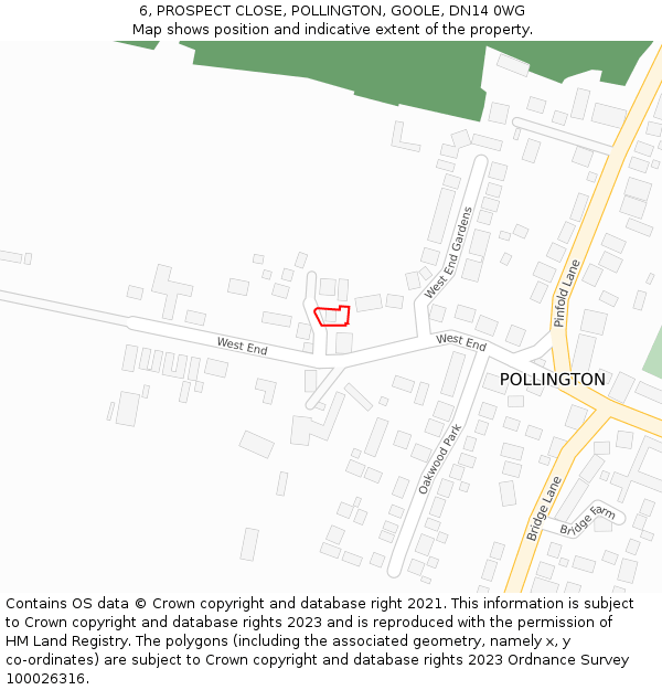 6, PROSPECT CLOSE, POLLINGTON, GOOLE, DN14 0WG: Location map and indicative extent of plot