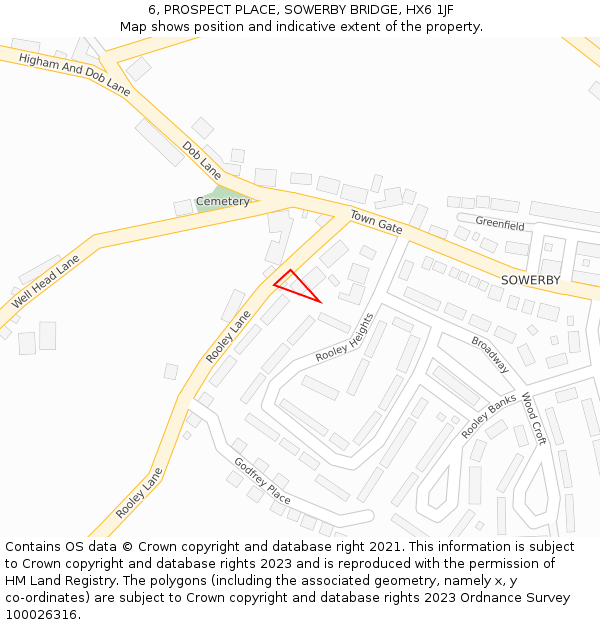 6, PROSPECT PLACE, SOWERBY BRIDGE, HX6 1JF: Location map and indicative extent of plot
