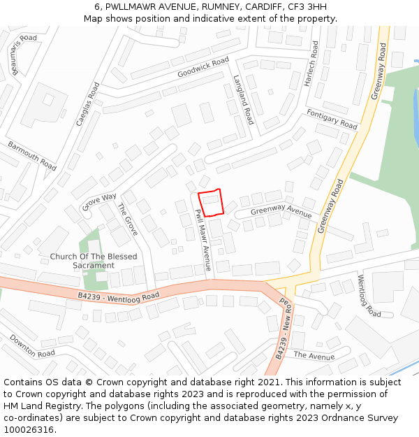 6, PWLLMAWR AVENUE, RUMNEY, CARDIFF, CF3 3HH: Location map and indicative extent of plot