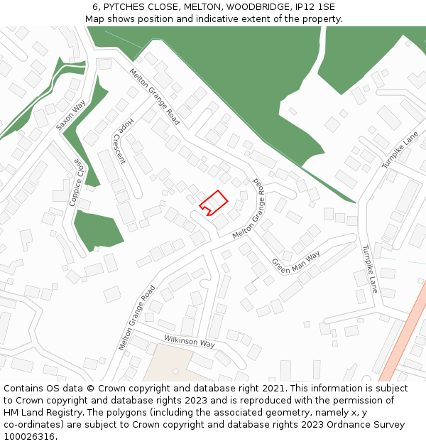 6, PYTCHES CLOSE, MELTON, WOODBRIDGE, IP12 1SE: Location map and indicative extent of plot