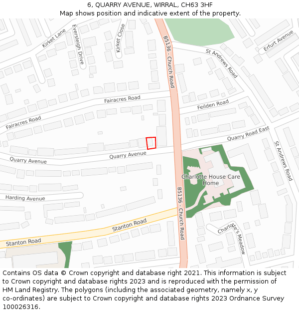 6, QUARRY AVENUE, WIRRAL, CH63 3HF: Location map and indicative extent of plot
