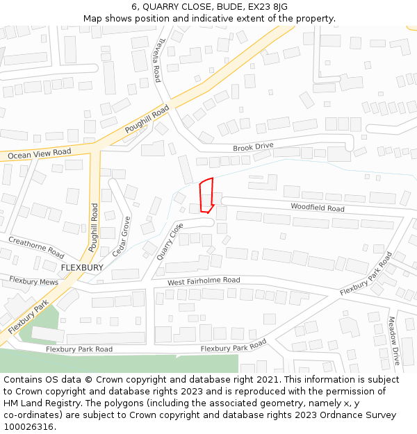 6, QUARRY CLOSE, BUDE, EX23 8JG: Location map and indicative extent of plot