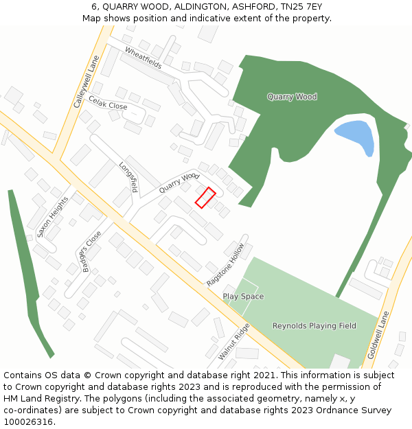 6, QUARRY WOOD, ALDINGTON, ASHFORD, TN25 7EY: Location map and indicative extent of plot