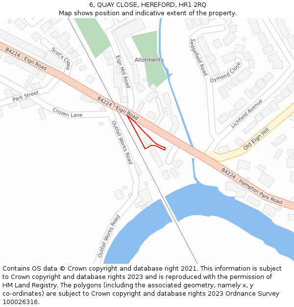 6, QUAY CLOSE, HEREFORD, HR1 2RQ: Location map and indicative extent of plot