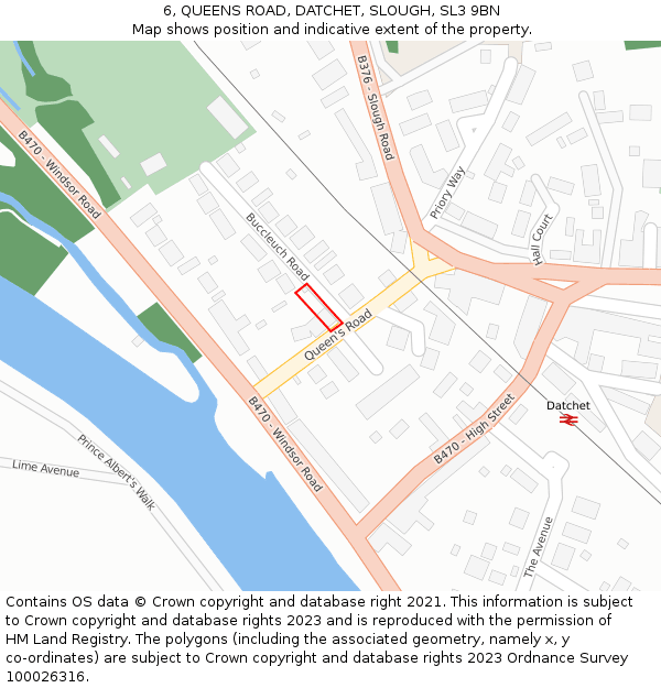 6, QUEENS ROAD, DATCHET, SLOUGH, SL3 9BN: Location map and indicative extent of plot