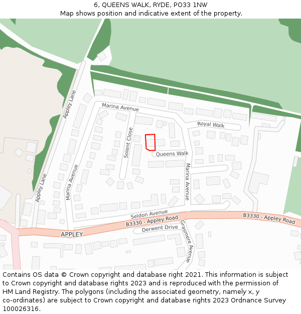 6, QUEENS WALK, RYDE, PO33 1NW: Location map and indicative extent of plot