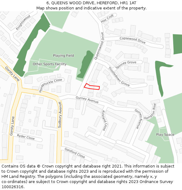 6, QUEENS WOOD DRIVE, HEREFORD, HR1 1AT: Location map and indicative extent of plot