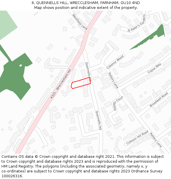 6, QUENNELLS HILL, WRECCLESHAM, FARNHAM, GU10 4ND: Location map and indicative extent of plot