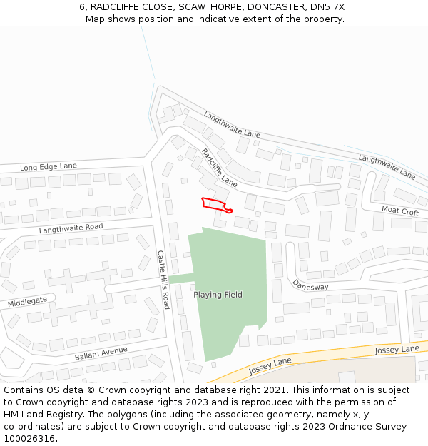 6, RADCLIFFE CLOSE, SCAWTHORPE, DONCASTER, DN5 7XT: Location map and indicative extent of plot