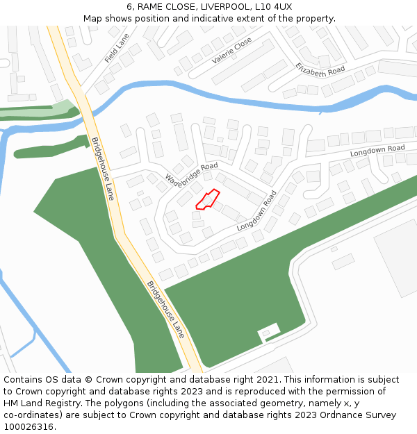 6, RAME CLOSE, LIVERPOOL, L10 4UX: Location map and indicative extent of plot