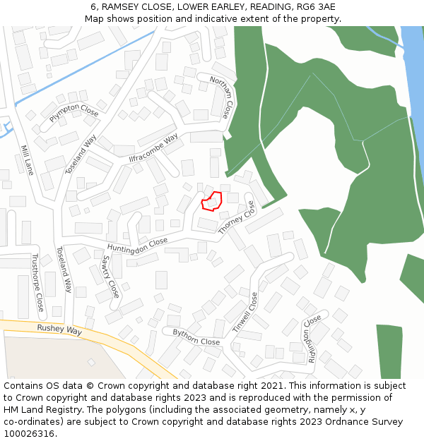 6, RAMSEY CLOSE, LOWER EARLEY, READING, RG6 3AE: Location map and indicative extent of plot
