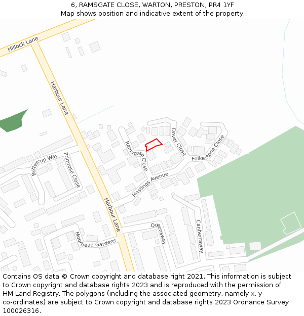 6, RAMSGATE CLOSE, WARTON, PRESTON, PR4 1YF: Location map and indicative extent of plot