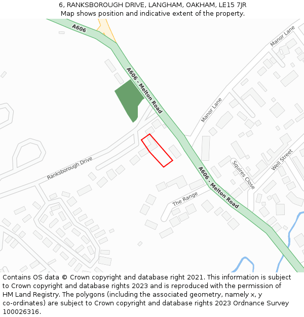 6, RANKSBOROUGH DRIVE, LANGHAM, OAKHAM, LE15 7JR: Location map and indicative extent of plot