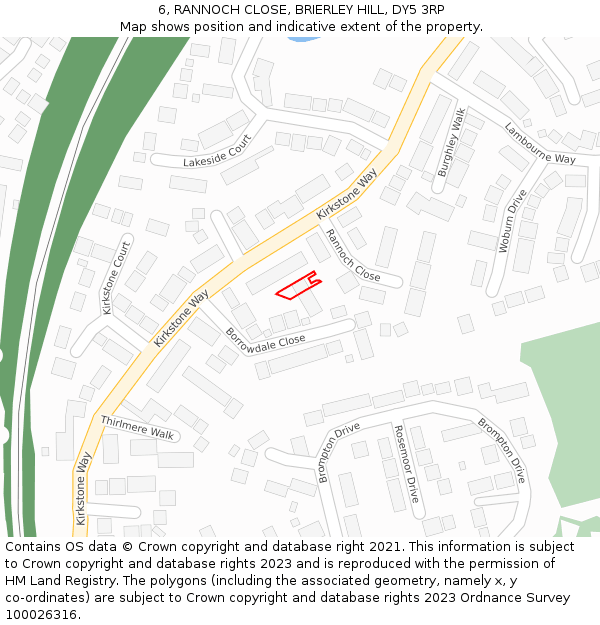 6, RANNOCH CLOSE, BRIERLEY HILL, DY5 3RP: Location map and indicative extent of plot