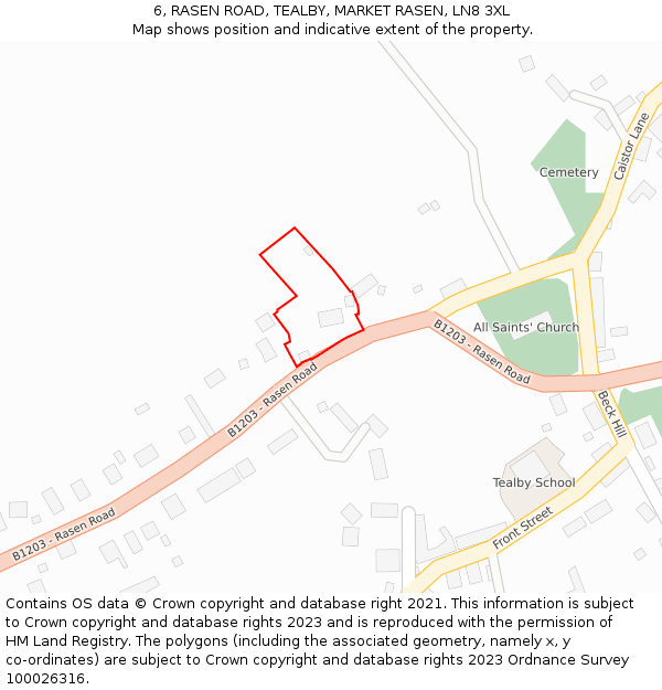 6, RASEN ROAD, TEALBY, MARKET RASEN, LN8 3XL: Location map and indicative extent of plot