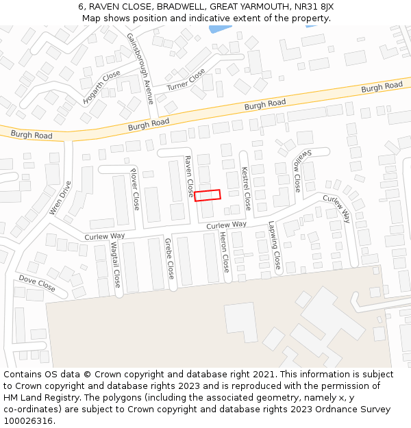 6, RAVEN CLOSE, BRADWELL, GREAT YARMOUTH, NR31 8JX: Location map and indicative extent of plot