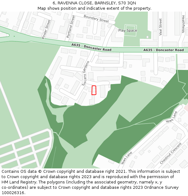 6, RAVENNA CLOSE, BARNSLEY, S70 3QN: Location map and indicative extent of plot