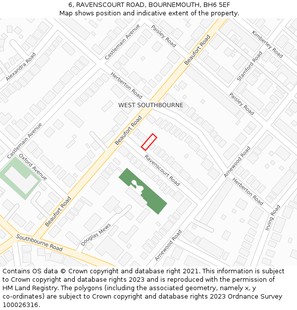 6, RAVENSCOURT ROAD, BOURNEMOUTH, BH6 5EF: Location map and indicative extent of plot