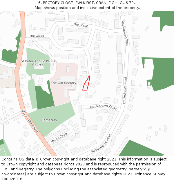 6, RECTORY CLOSE, EWHURST, CRANLEIGH, GU6 7PU: Location map and indicative extent of plot
