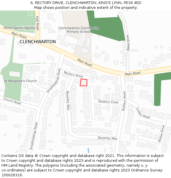 6, RECTORY DRIVE, CLENCHWARTON, KING'S LYNN, PE34 4ED: Location map and indicative extent of plot