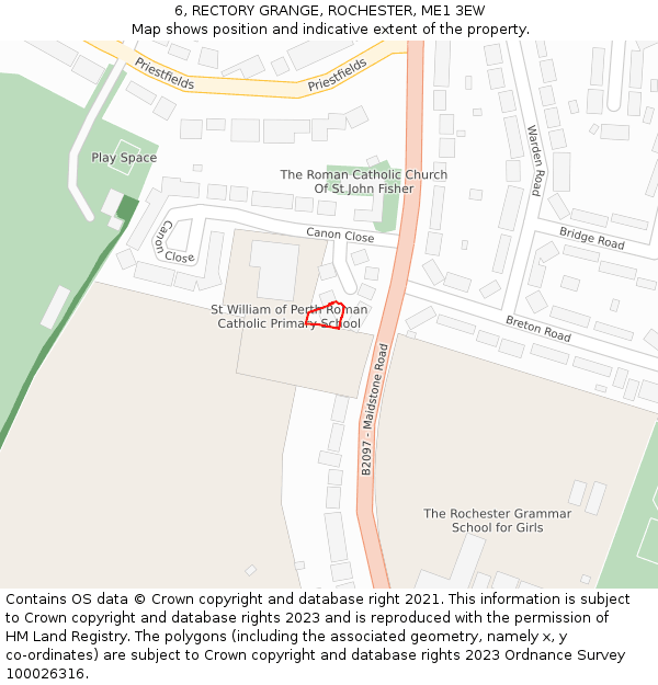 6, RECTORY GRANGE, ROCHESTER, ME1 3EW: Location map and indicative extent of plot