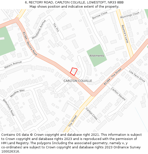 6, RECTORY ROAD, CARLTON COLVILLE, LOWESTOFT, NR33 8BB: Location map and indicative extent of plot