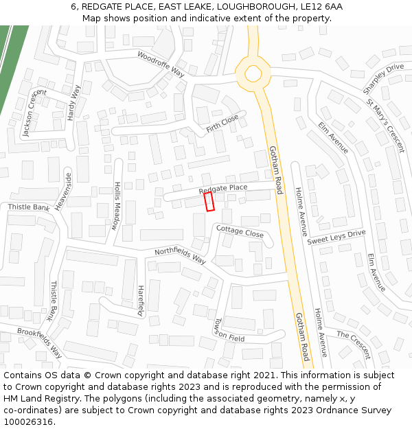 6, REDGATE PLACE, EAST LEAKE, LOUGHBOROUGH, LE12 6AA: Location map and indicative extent of plot