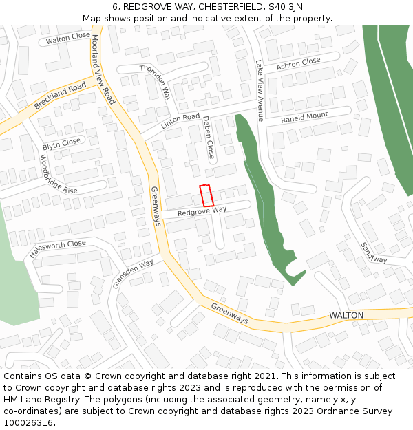 6, REDGROVE WAY, CHESTERFIELD, S40 3JN: Location map and indicative extent of plot