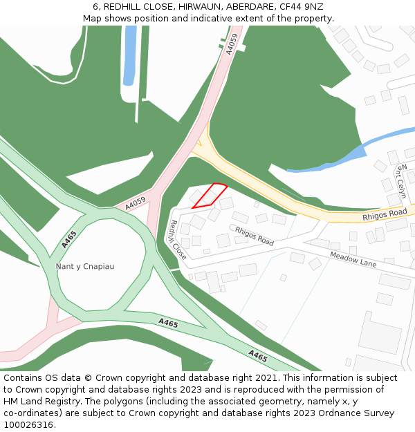 6, REDHILL CLOSE, HIRWAUN, ABERDARE, CF44 9NZ: Location map and indicative extent of plot