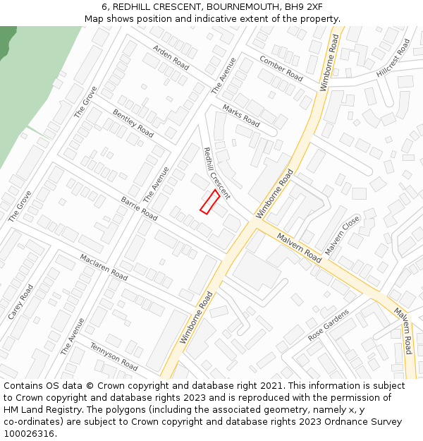 6, REDHILL CRESCENT, BOURNEMOUTH, BH9 2XF: Location map and indicative extent of plot