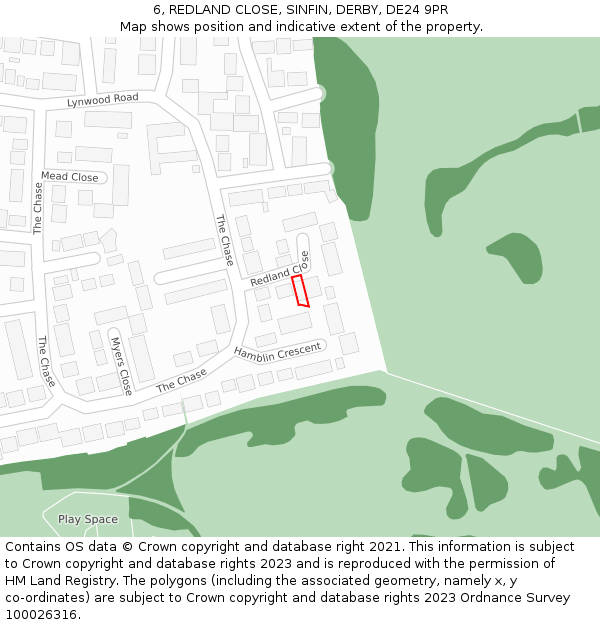 6, REDLAND CLOSE, SINFIN, DERBY, DE24 9PR: Location map and indicative extent of plot