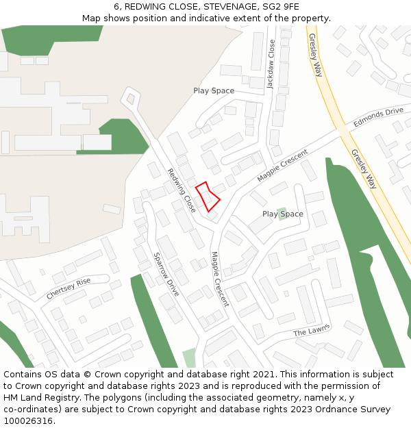 6, REDWING CLOSE, STEVENAGE, SG2 9FE: Location map and indicative extent of plot