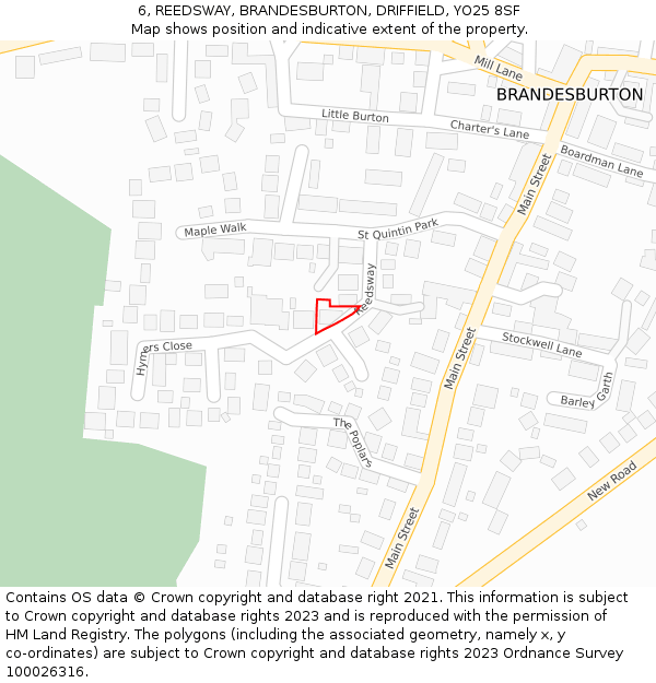 6, REEDSWAY, BRANDESBURTON, DRIFFIELD, YO25 8SF: Location map and indicative extent of plot