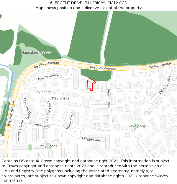 6, REGENT DRIVE, BILLERICAY, CM12 0GD: Location map and indicative extent of plot
