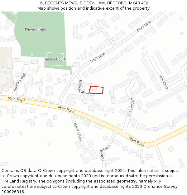 6, REGENTS MEWS, BIDDENHAM, BEDFORD, MK40 4DJ: Location map and indicative extent of plot